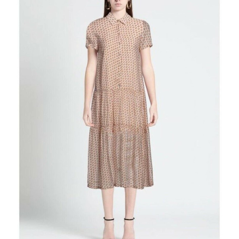 Surkana natural long tiered Dress womens size small diamond print cotton